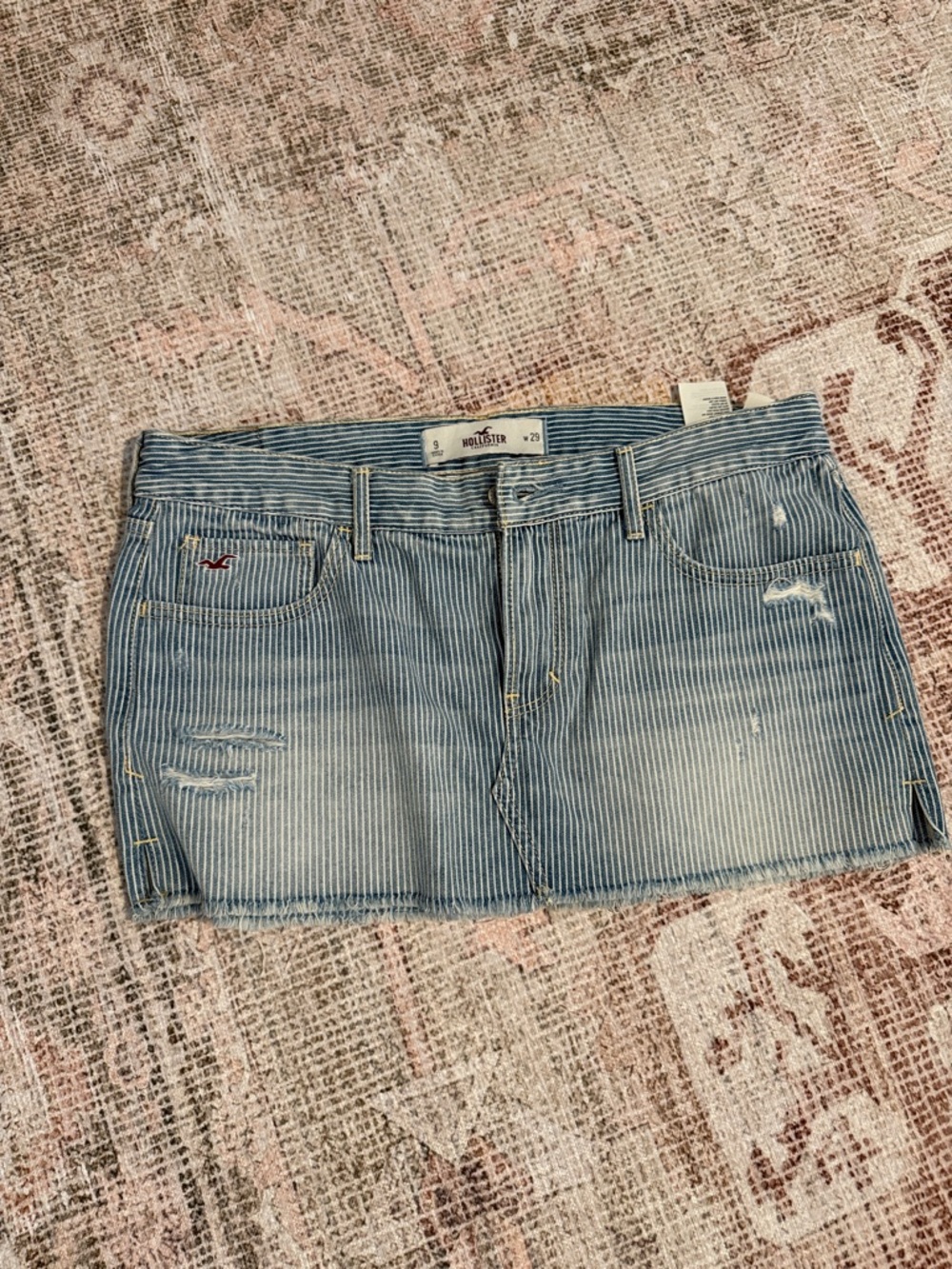 Hollister Blue Striped Distressed Denim Mini Skirt